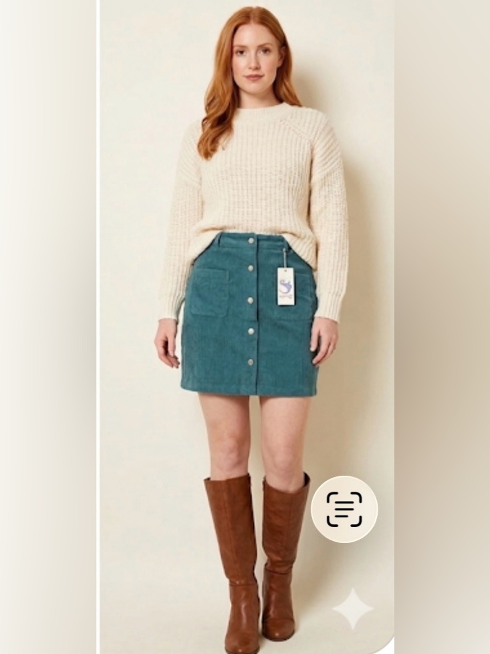 Aisles of Style soft Teal Corduroy Button-Front Mini Skirt size large NWT